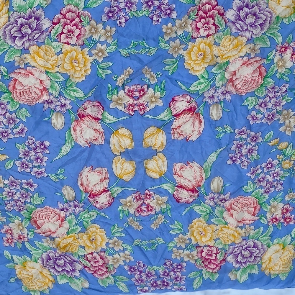 Albert Nipon Silk Scarf Blue Pink Yellow Floral 30 Inch